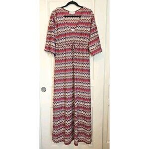 Nikki Poulos Maxi Dress Travel Vacay Resort Wear Southwestern ZigZag Flamestitch